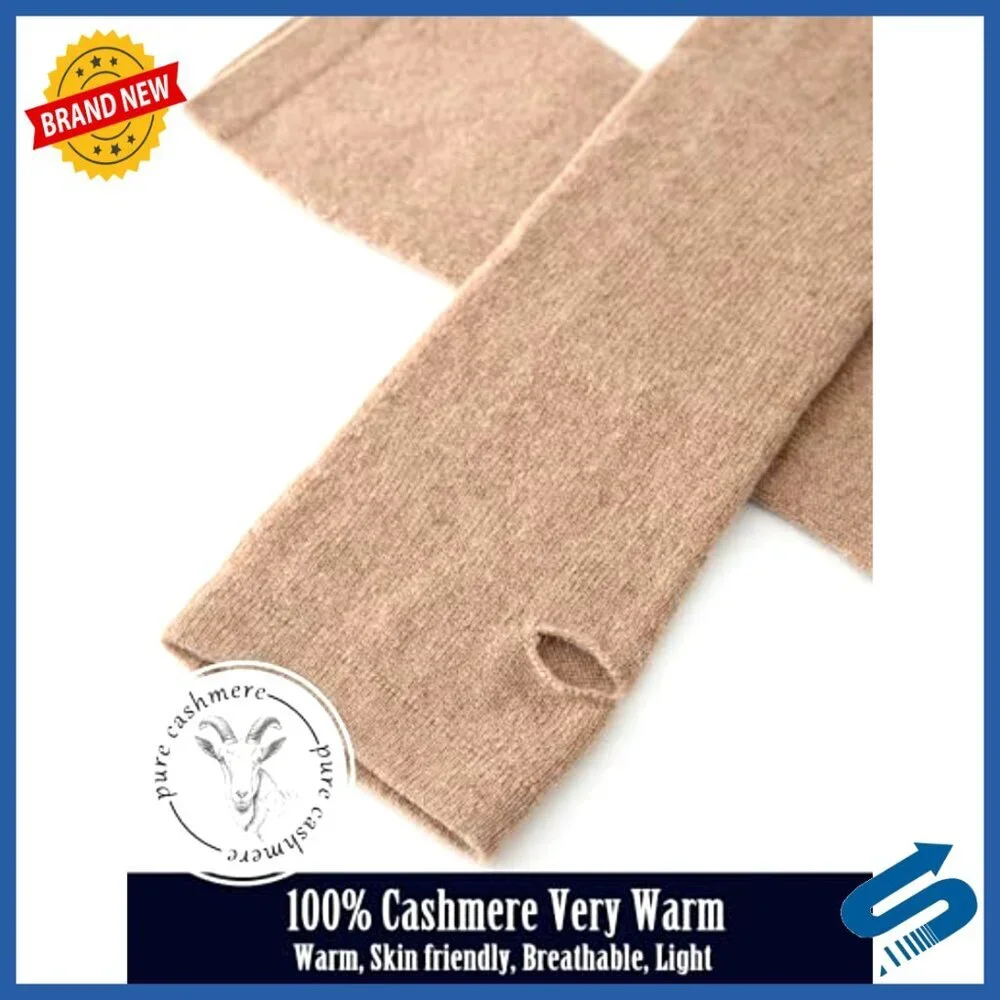 100% Cashmere Fingerless Arm Warmers Long Gloves with Thumb Hole